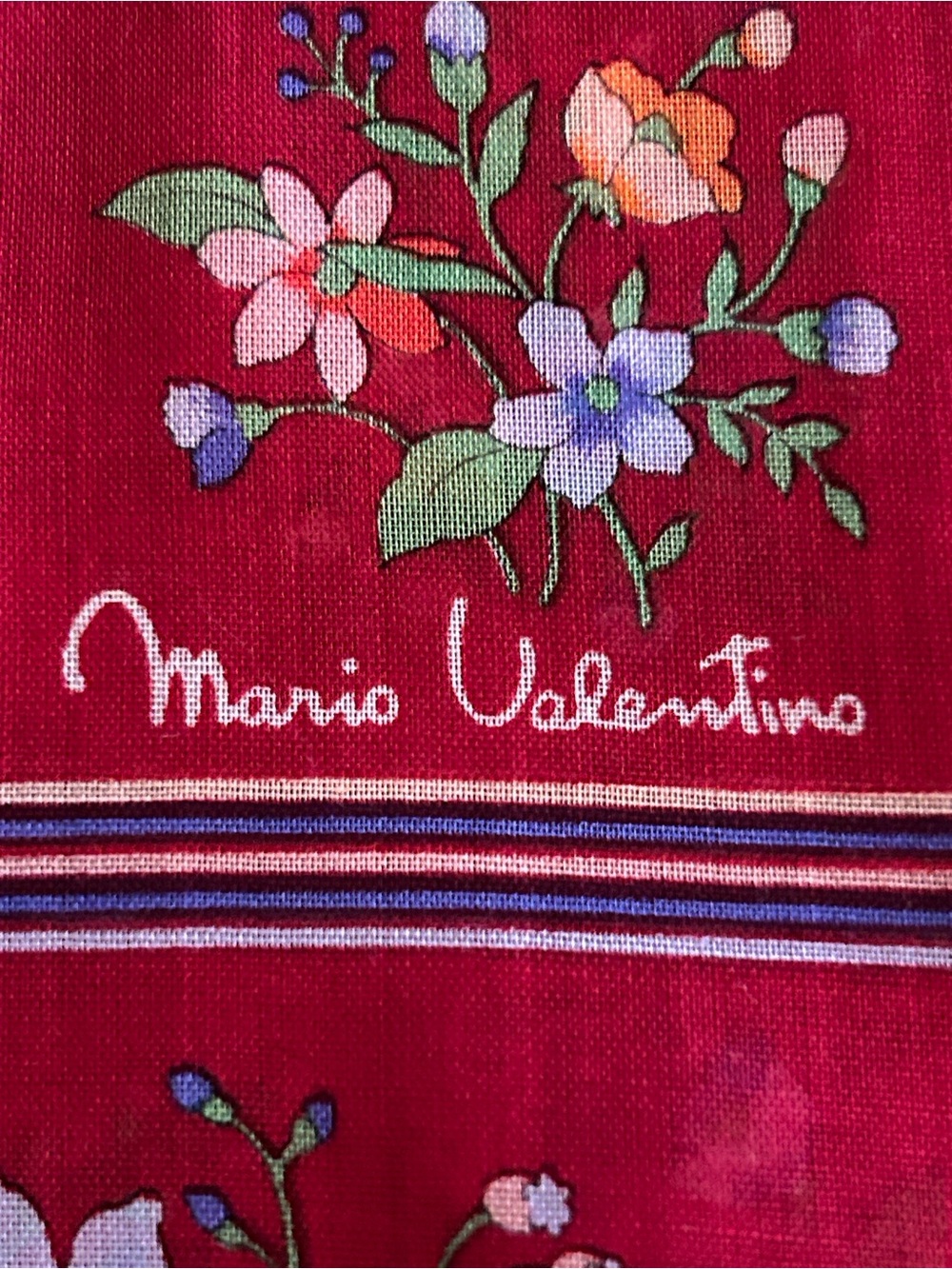 Mario Valentino Red Floral cotton neckerchief, bag /hair accessory NWT - Picture 3 of 5